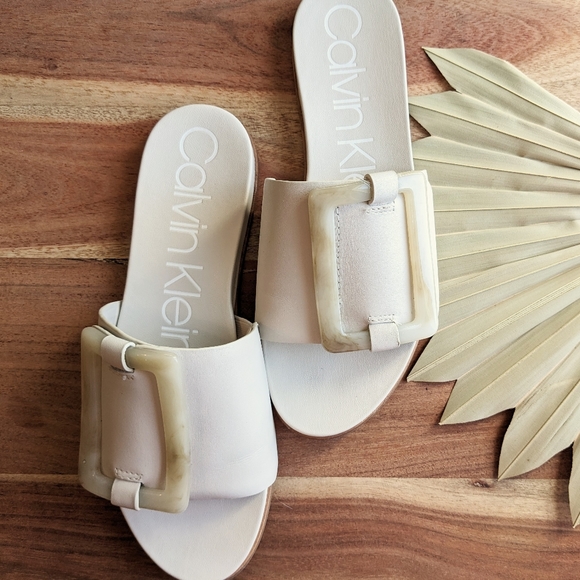 Calvin Klein White Slide Sandals - Picture 2 of 5